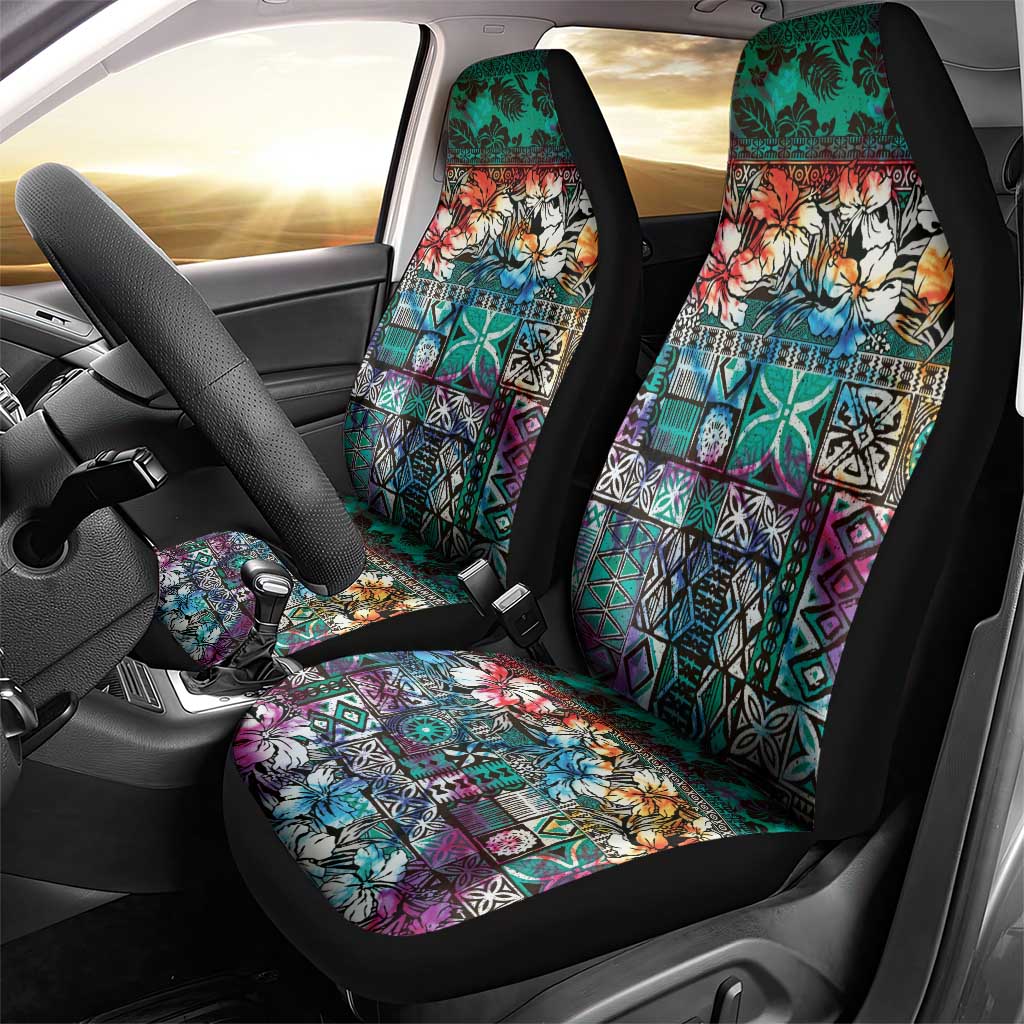 Pacific Hibiscus Tapa Tribal Vintage Car Seat Cover Turquoise Motif
