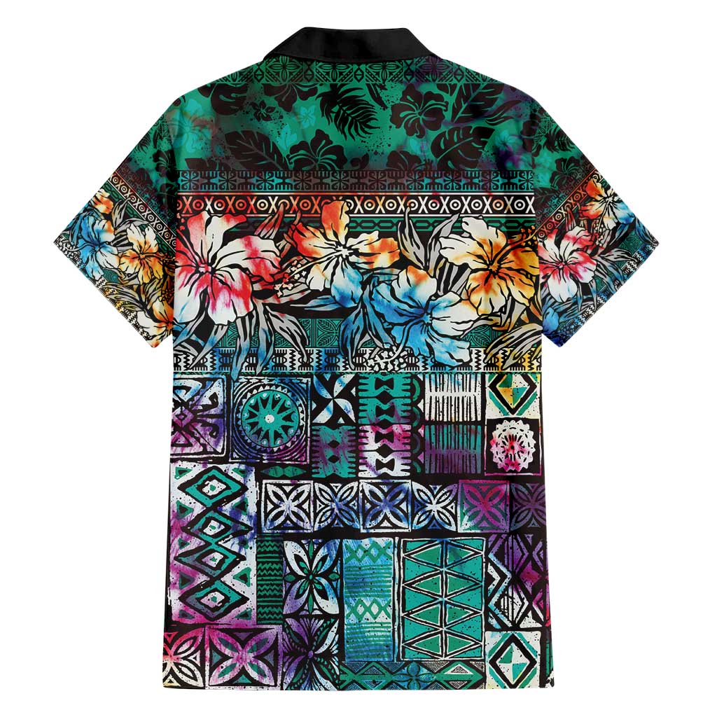 Pacific Hibiscus Tapa Tribal Vintage Hawaiian Shirt Turquoise Motif
