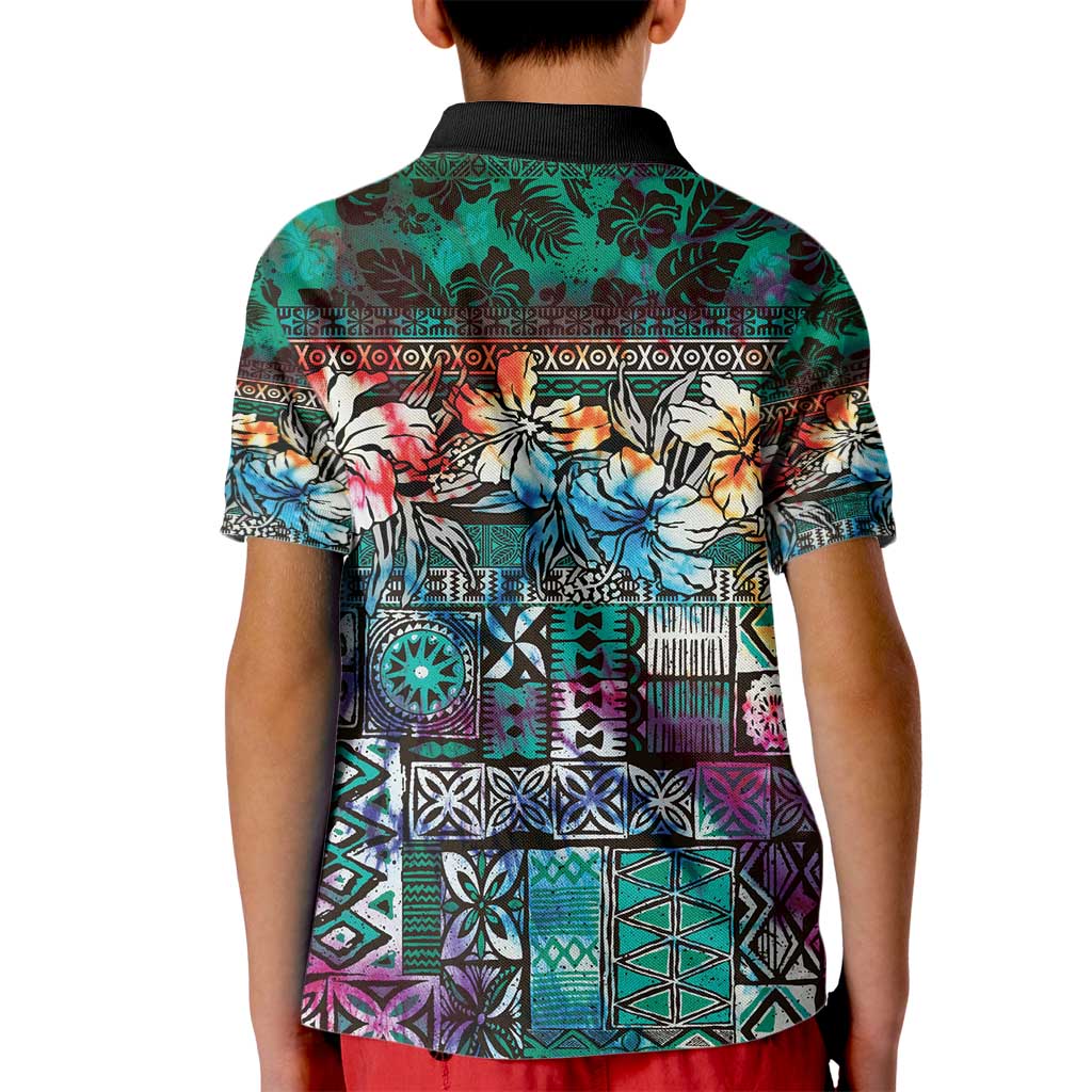 Pacific Hibiscus Tapa Tribal Vintage Kid Polo Shirt Turquoise Motif LT9 - Polynesian Pride