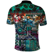 Pacific Hibiscus Tapa Tribal Vintage Polo Shirt Turquoise Motif LT9 - Polynesian Pride