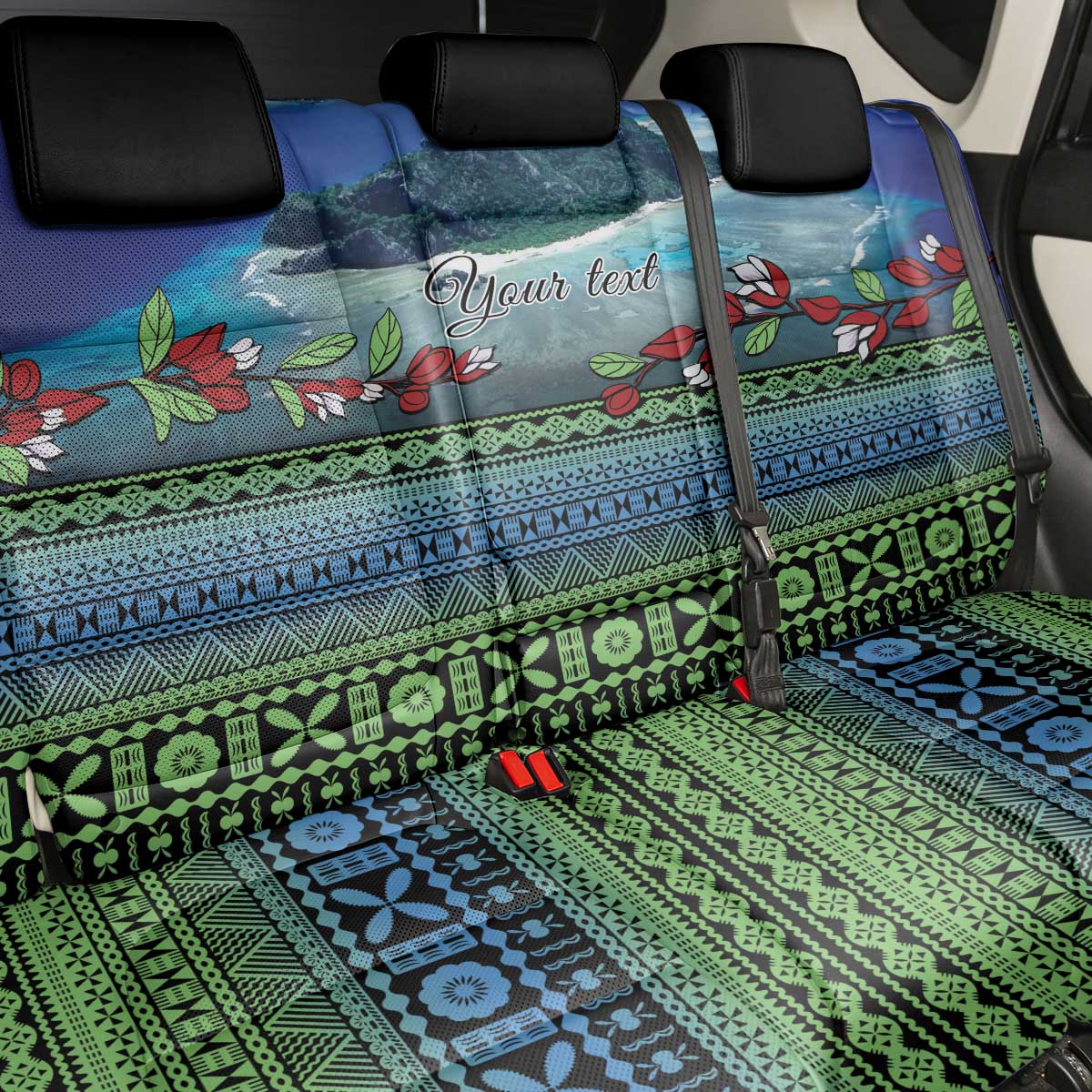 Personalised Fiji Viti Levu Back Car Seat Cover Tagimoucia and Tapa Tribal Pattern