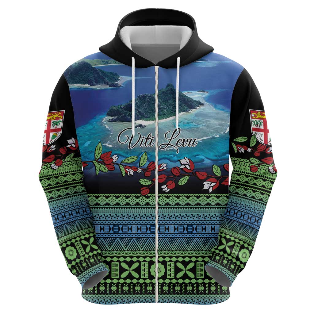 Personalised Fiji Viti Levu Hoodie Tagimoucia and Tapa Tribal Pattern
