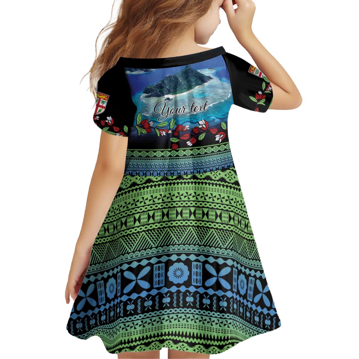 Personalised Fiji Viti Levu Kid Short Sleeve Dress Tagimoucia and Tapa Tribal Pattern LT9 - Polynesian Pride