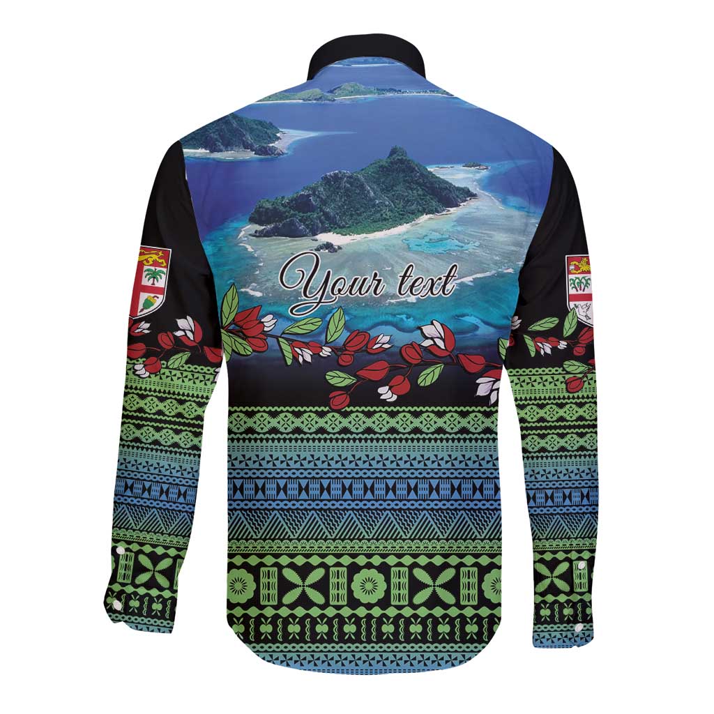 Personalised Fiji Viti Levu Long Sleeve Button Shirt Tagimoucia and Tapa Tribal Pattern