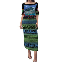 Personalised Fiji Viti Levu Puletasi Tagimoucia and Tapa Tribal Pattern LT9 Long Dress Blue - Polynesian Pride