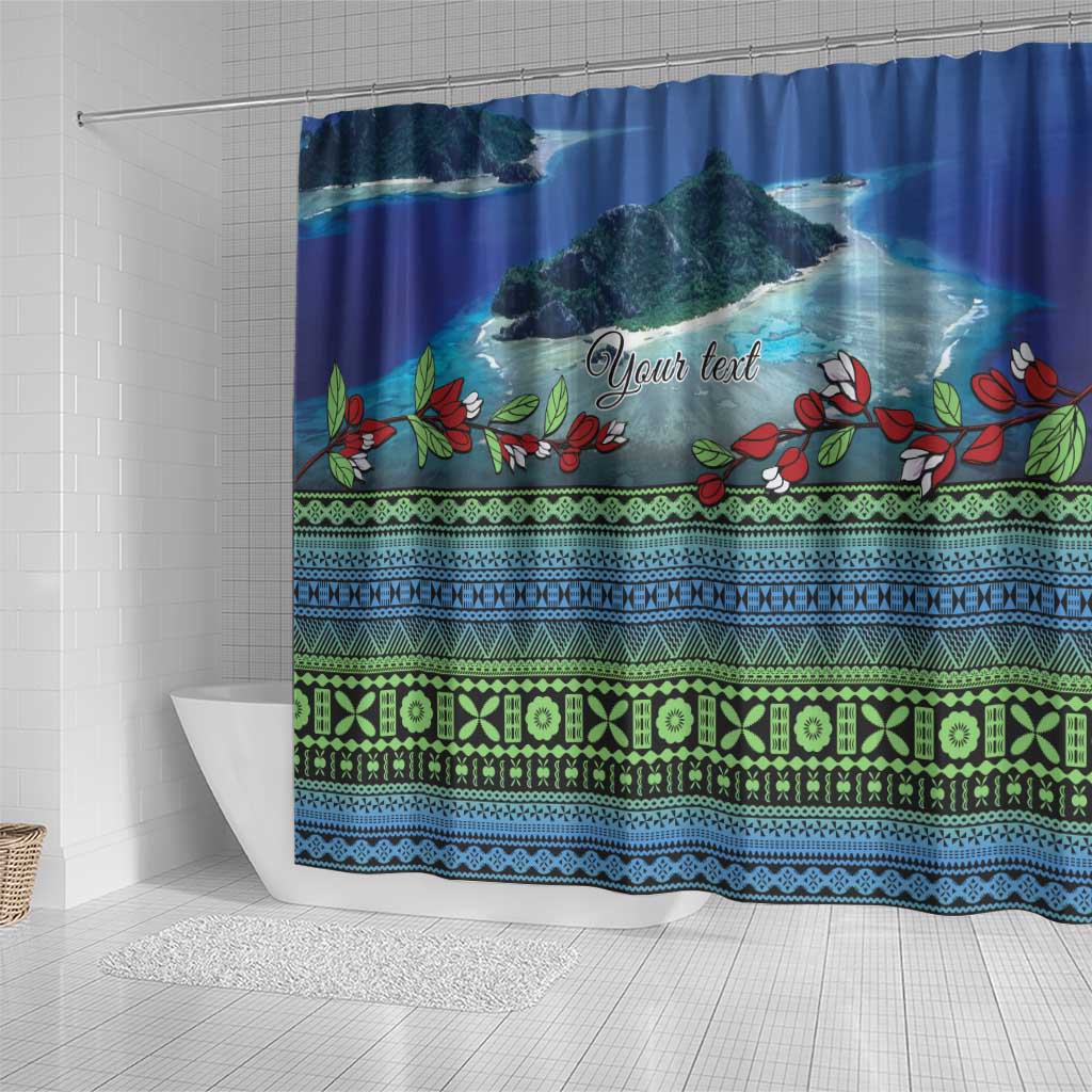 Personalised Fiji Viti Levu Shower Curtain Tagimoucia and Tapa Tribal Pattern