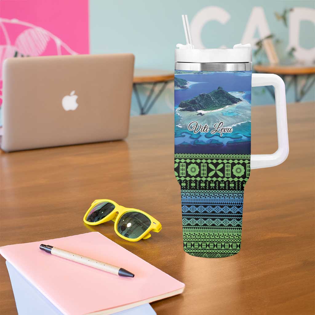 Personalised Fiji Viti Levu Tumbler With Handle Tagimoucia and Tapa Tribal Pattern