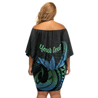 Personalised Hawaii Kure Atoll Family Matching Off Shoulder Short Dress and Hawaiian Shirt Holaniku Coral Reef with Polynesian Tribal