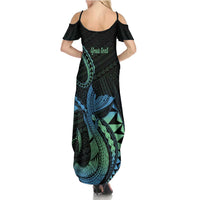 Personalised Hawaii Kure Atoll Family Matching Summer Maxi Dress and Hawaiian Shirt Holaniku Coral Reef with Polynesian Tribal