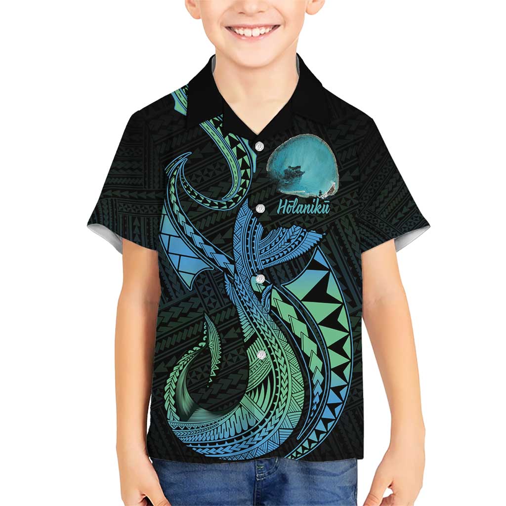 Personalised Hawaii Kure Atoll Kid Hawaiian Shirt Holaniku Coral Reef with Polynesian Tribal