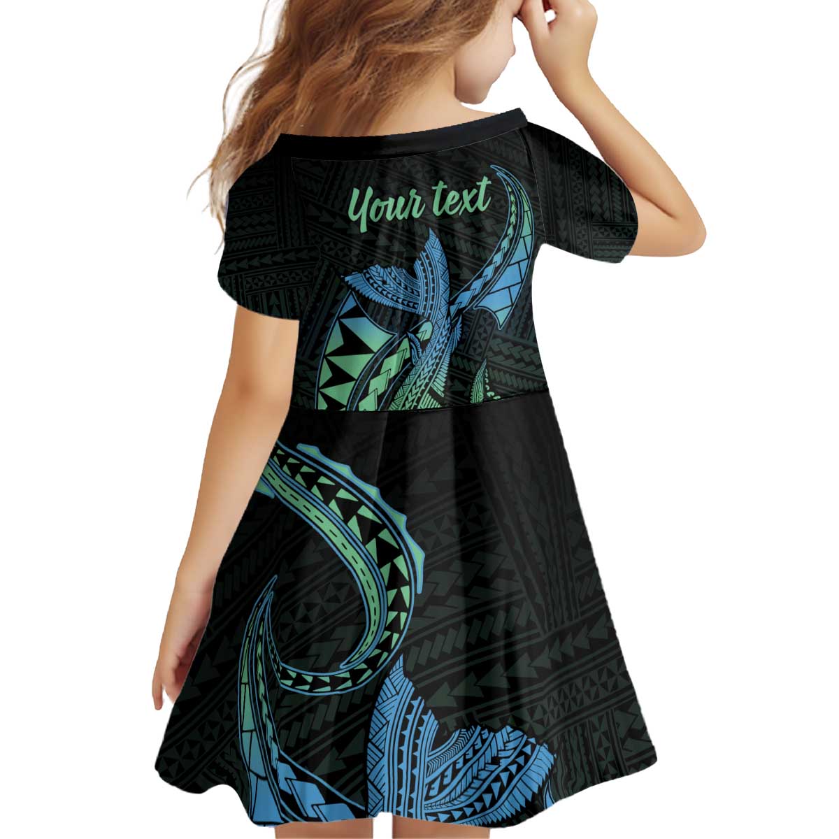 Personalised Hawaii Kure Atoll Kid Short Sleeve Dress Holaniku Coral Reef with Polynesian Tribal LT9 - Polynesian Pride