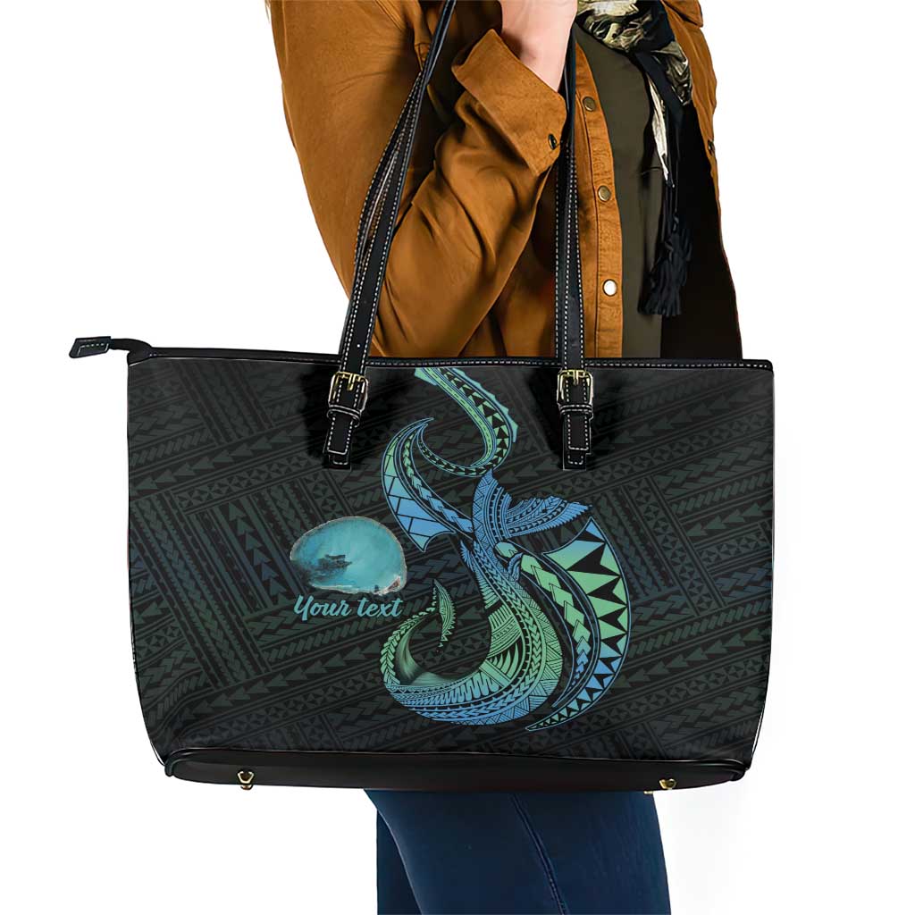 Personalised Hawaii Kure Atoll Leather Tote Bag Holaniku Coral Reef with Polynesian Tribal