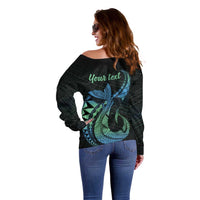 Personalised Hawaii Kure Atoll Off Shoulder Sweater Holaniku Coral Reef with Polynesian Tribal