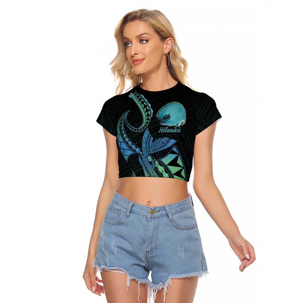 Personalised Hawaii Kure Atoll Raglan Cropped T Shirt Holaniku Coral Reef with Polynesian Tribal