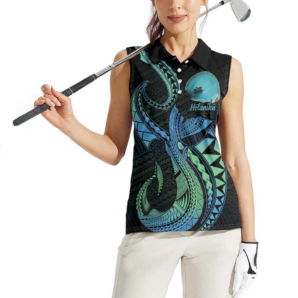 Personalised Hawaii Kure Atoll Women Sleeveless Polo Shirt Holaniku Coral Reef with Polynesian Tribal