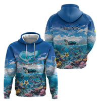 Personalised Palau Kayangel Atoll Hoodie Turtle With Coral Reef Under Water