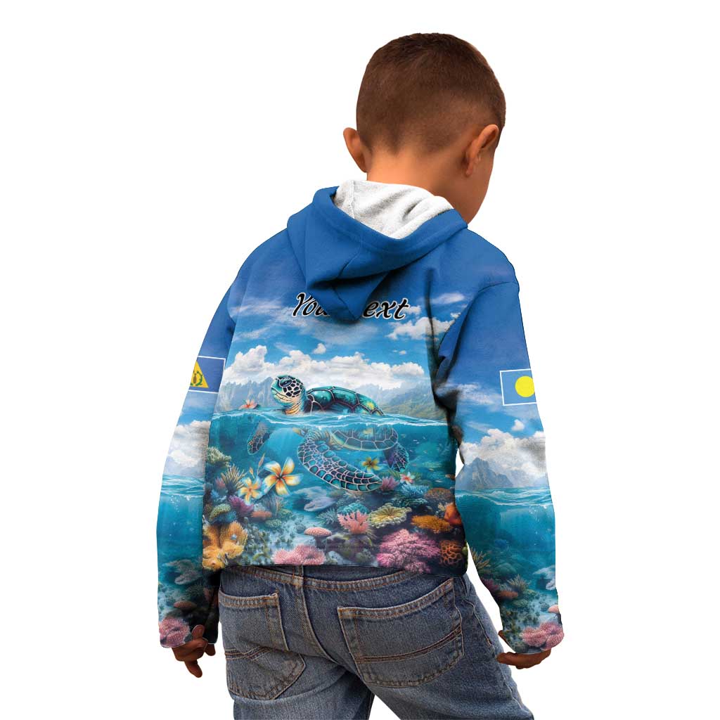 Personalised Palau Kayangel Atoll Kid Hoodie Turtle With Coral Reef Under Water