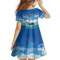 Personalised Palau Kayangel Atoll Kid Short Sleeve Dress Turtle With Coral Reef Under Water