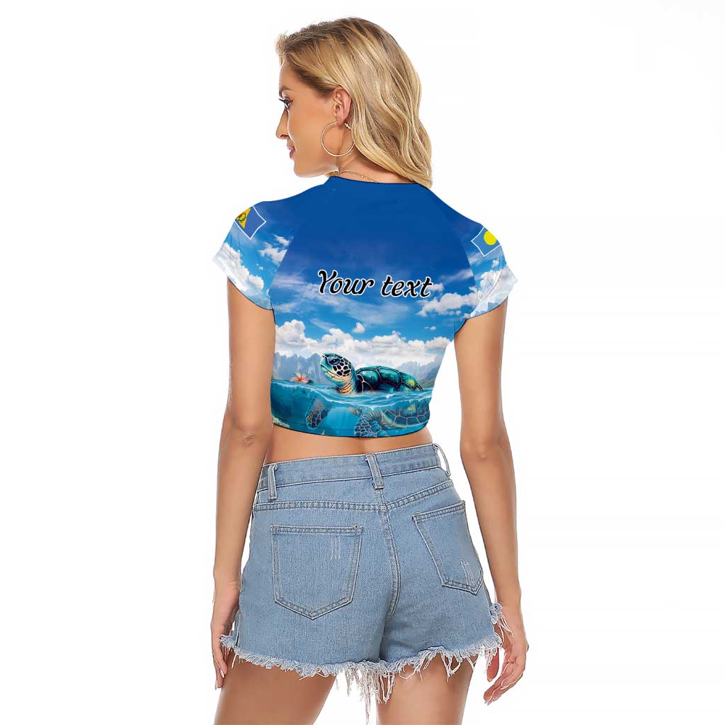 Personalised Palau Kayangel Atoll Raglan Cropped T Shirt Turtle With Coral Reef Under Water