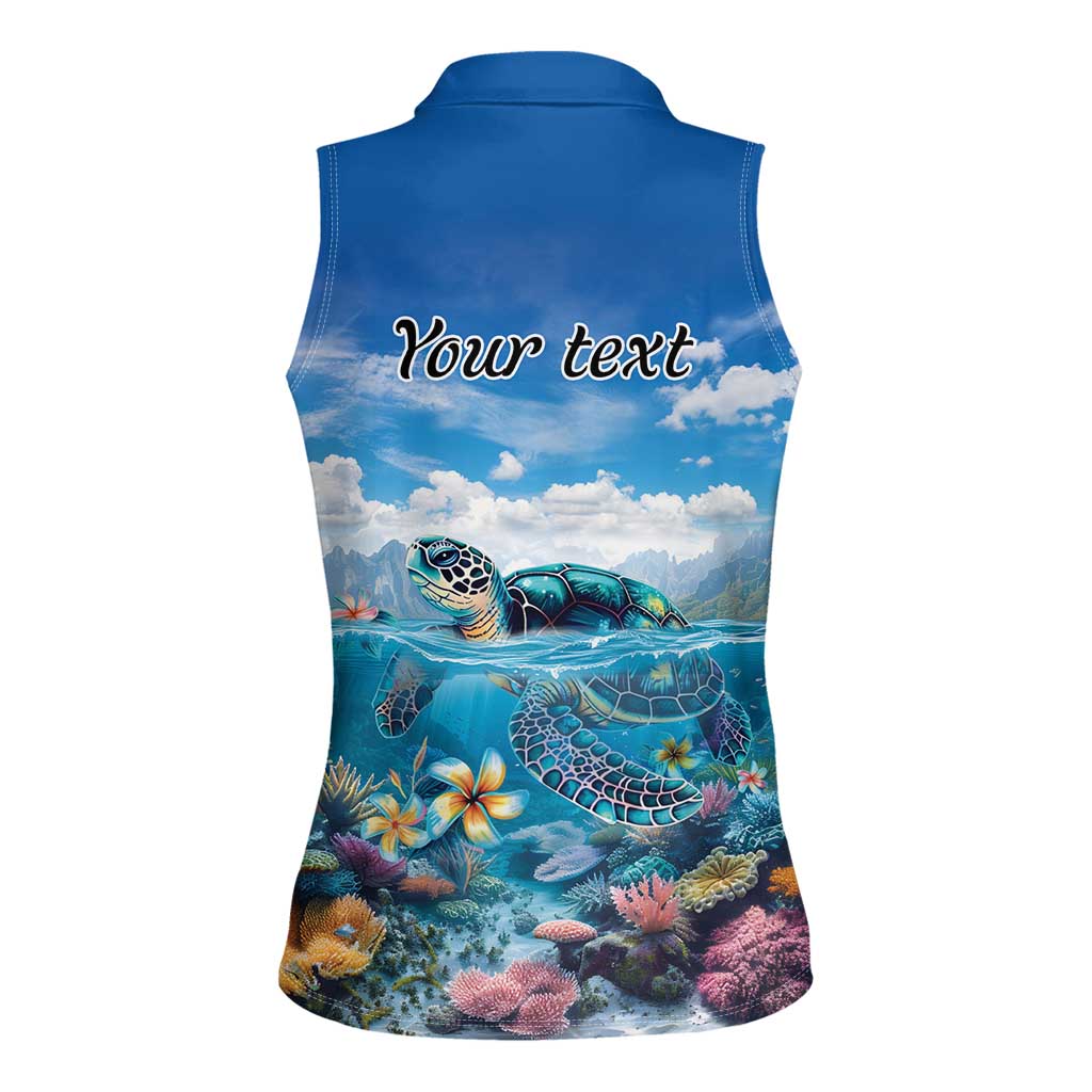 Personalised Palau Kayangel Atoll Women Sleeveless Polo Shirt Turtle With Coral Reef Under Water