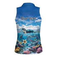 Personalised Palau Kayangel Atoll Women Sleeveless Polo Shirt Turtle With Coral Reef Under Water