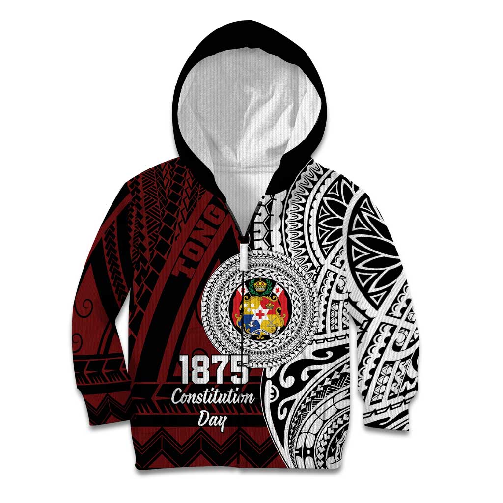 Personalised Tonga Constitution Day 1875 Kid Hoodie Polynesian Tribal Tattoo LT9 Zip Hoodie Red - Polynesian Pride