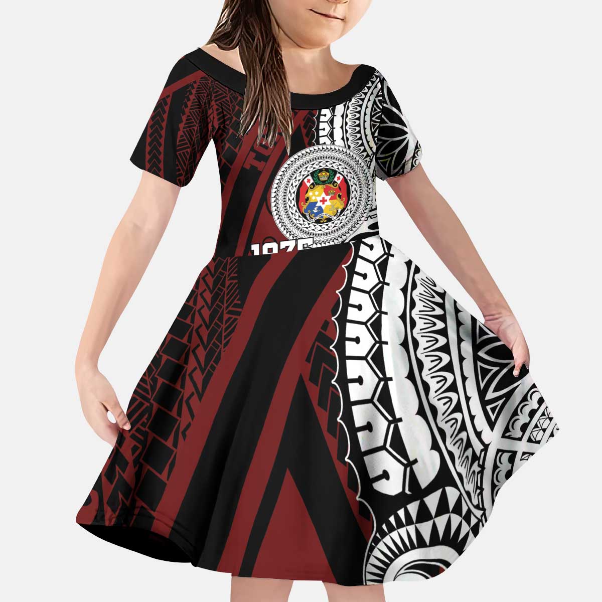 Personalised Tonga Constitution Day 1875 Kid Short Sleeve Dress Polynesian Tribal Tattoo LT9 KID Red - Polynesian Pride