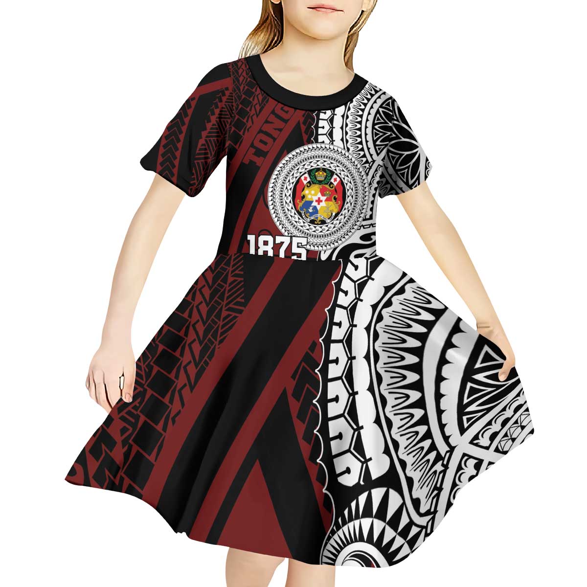 Personalised Tonga Constitution Day 1875 Kid Short Sleeve Dress Polynesian Tribal Tattoo LT9 - Polynesian Pride