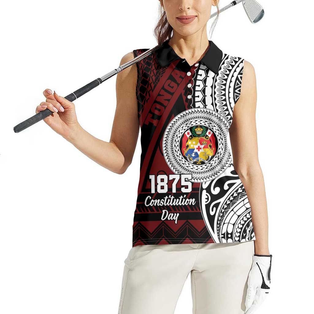 Personalised Tonga Constitution Day 1875 Women Sleeveless Polo Shirt Polynesian Tribal Tattoo LT9 - Polynesian Pride