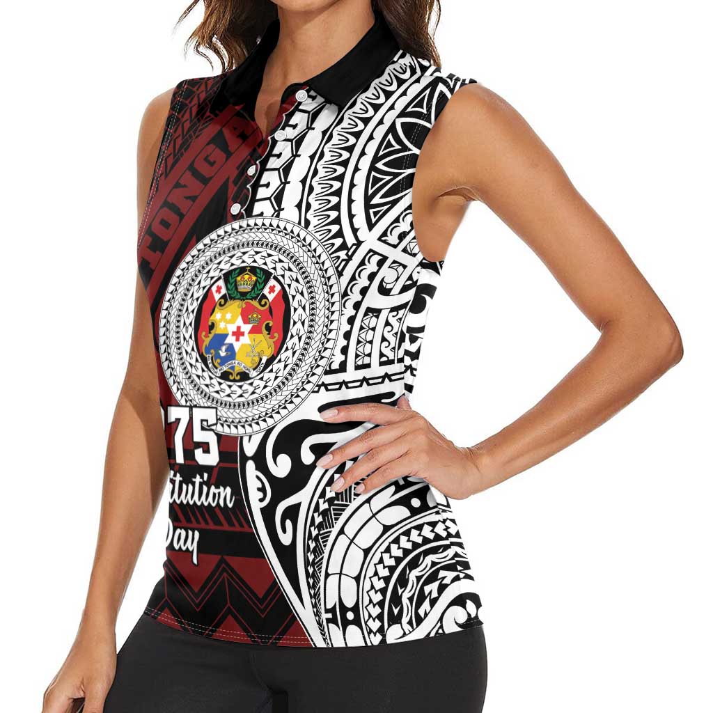 Personalised Tonga Constitution Day 1875 Women Sleeveless Polo Shirt Polynesian Tribal Tattoo LT9 - Polynesian Pride