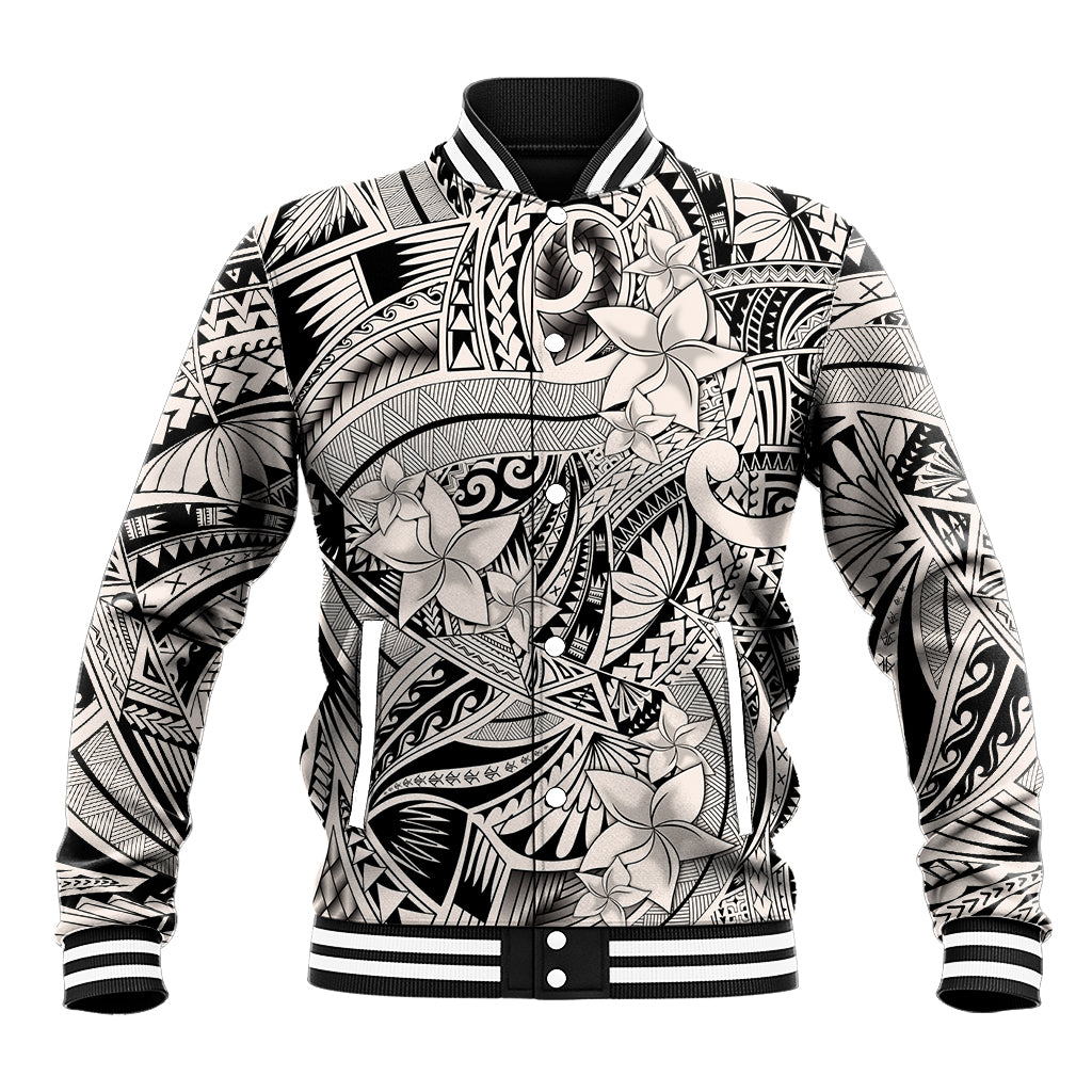 Polynesia Baseball Jacket Tribal Polynesian Spirit With Beige Pacific Flowers LT9 Unisex Beige - Polynesian Pride