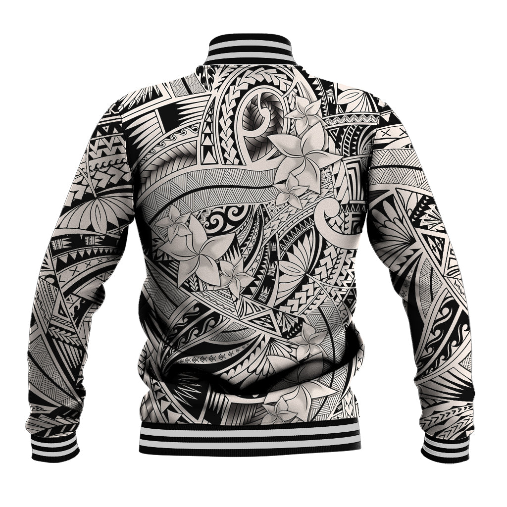 Polynesia Baseball Jacket Tribal Polynesian Spirit With Beige Pacific Flowers LT9 - Polynesian Pride