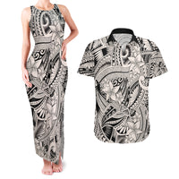 Polynesia Couples Matching Tank Maxi Dress and Hawaiian Shirt Tribal Polynesian Spirit With Beige Pacific Flowers LT9 Beige - Polynesian Pride