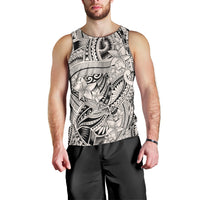 Polynesia Men Tank Top Tribal Polynesian Spirit With Beige Pacific Flowers LT9 - Polynesian Pride
