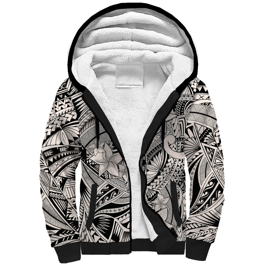 Polynesia Sherpa Hoodie Tribal Polynesian Spirit With Beige Pacific Flowers LT9 Unisex Beige - Polynesian Pride