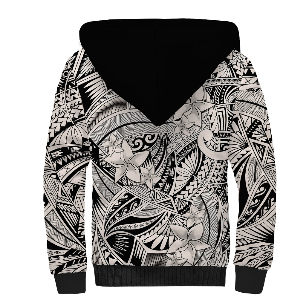 Polynesia Sherpa Hoodie Tribal Polynesian Spirit With Beige Pacific Flowers LT9 - Polynesian Pride