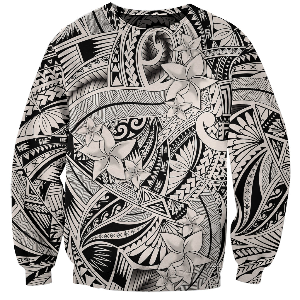 Polynesia Sweatshirt Tribal Polynesian Spirit With Beige Pacific Flowers LT9 Unisex Beige - Polynesian Pride