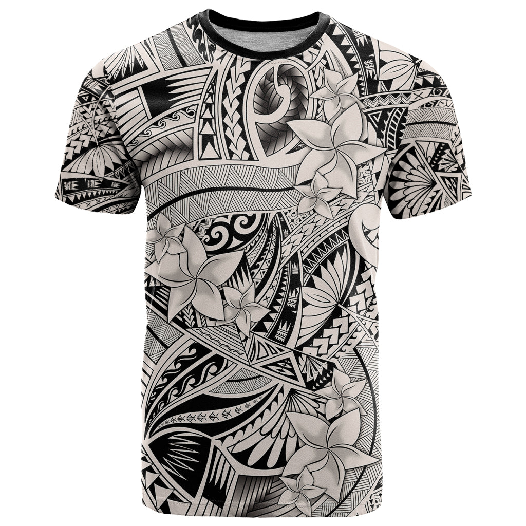 Polynesia T Shirt Tribal Polynesian Spirit With Beige Pacific Flowers LT9 Beige - Polynesian Pride
