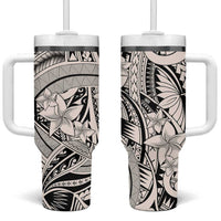 Beige Pacific Flowers Tribal Polynesian Spirit Tumbler With Handle