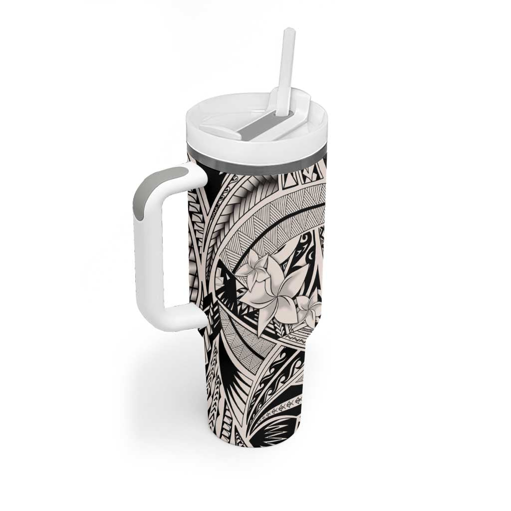 Beige Pacific Flowers Tribal Polynesian Spirit Tumbler With Handle