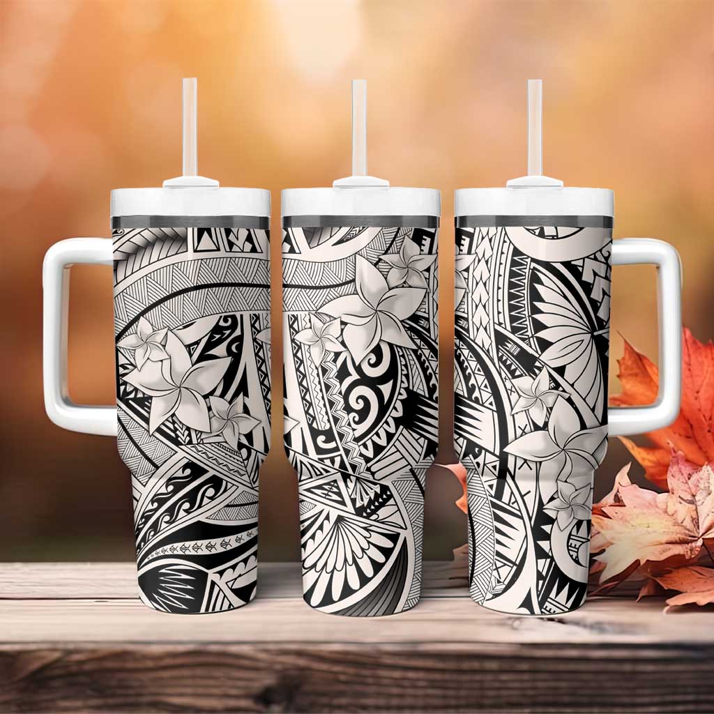 Beige Pacific Flowers Tribal Polynesian Spirit Tumbler With Handle