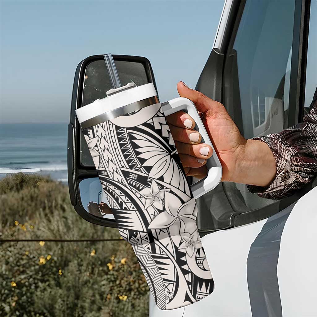 Beige Pacific Flowers Tribal Polynesian Spirit Tumbler With Handle