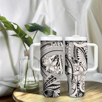 Beige Pacific Flowers Tribal Polynesian Spirit Tumbler With Handle