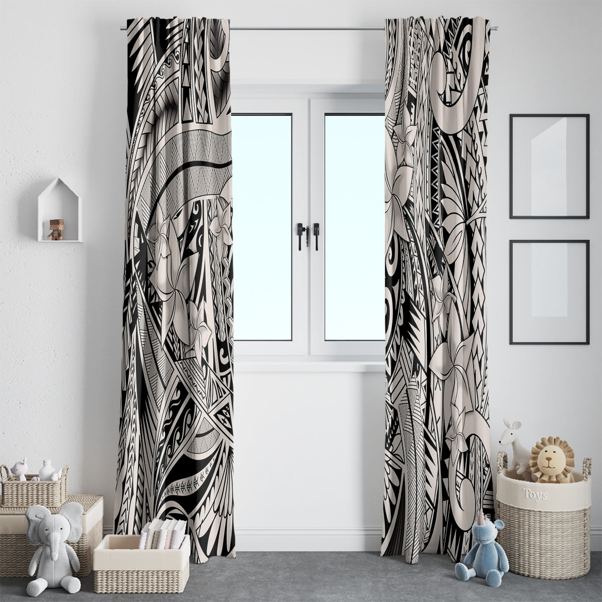 Polynesia Window Curtain Tribal Polynesian Spirit With Beige Pacific Flowers LT9 - Polynesian Pride