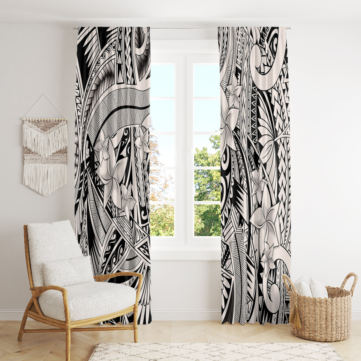 Polynesia Window Curtain Tribal Polynesian Spirit With Beige Pacific Flowers LT9 - Polynesian Pride