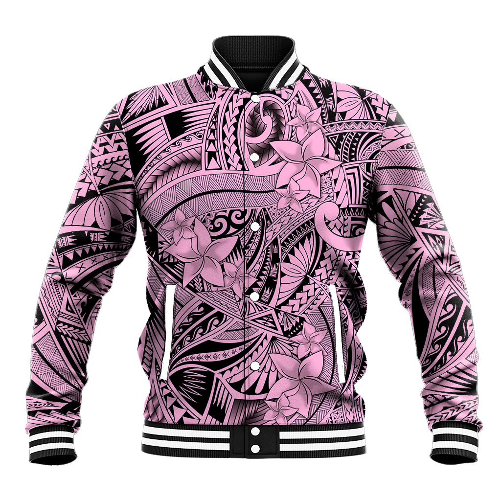 Polynesia Baseball Jacket Tribal Polynesian Spirit With Pink Pacific Flowers LT9 Unisex Pink - Polynesian Pride