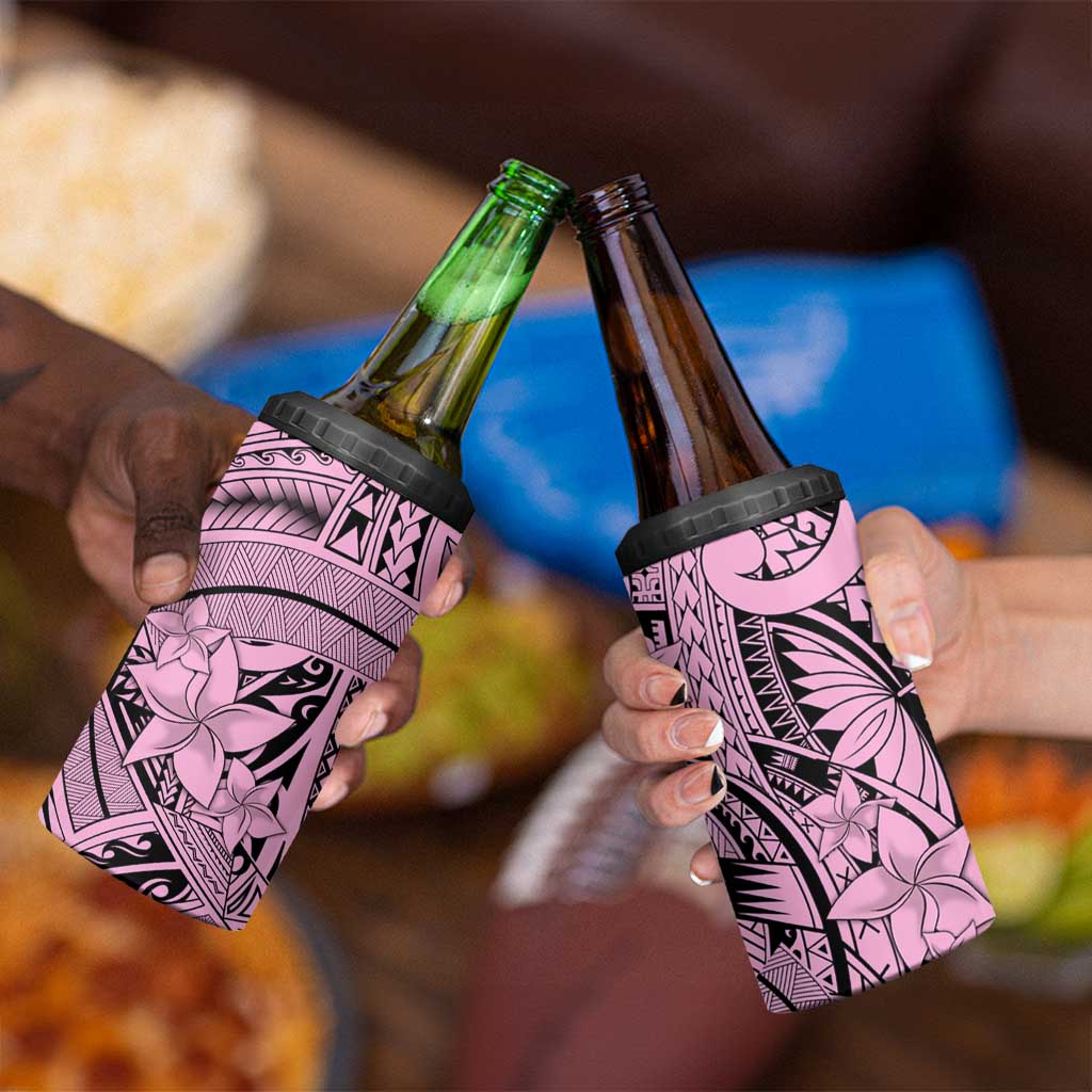 Pink Pacific Flowers Tribal Polynesian Spirit 4 in 1 Can Cooler Tumbler