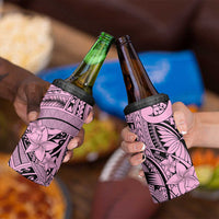 Pink Pacific Flowers Tribal Polynesian Spirit 4 in 1 Can Cooler Tumbler