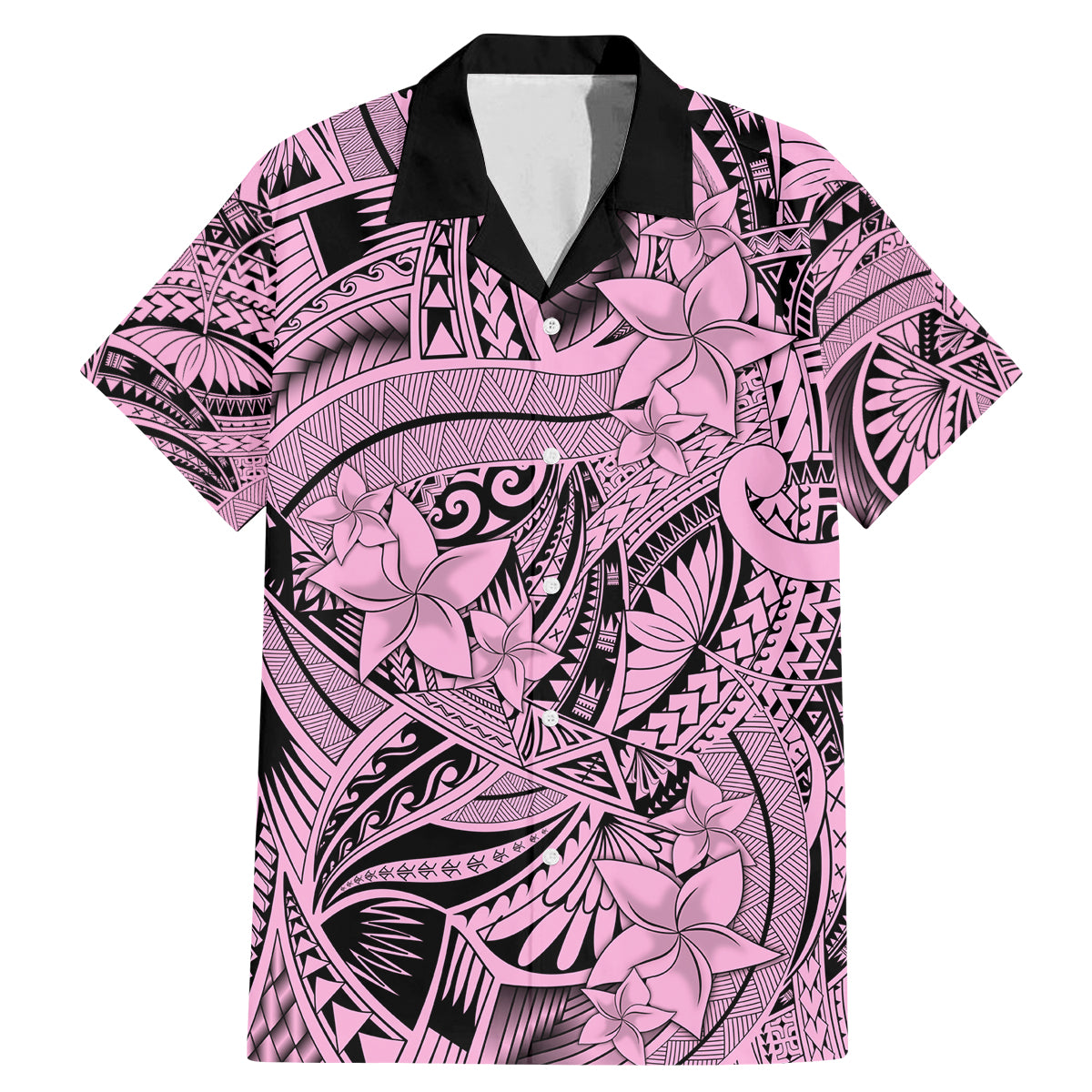 Polynesia Family Matching Mermaid Dress and Hawaiian Shirt Tribal Polynesian Spirit With Pink Pacific Flowers LT9 Dad's Shirt - Short Sleeve Pink - Polynesian Pride