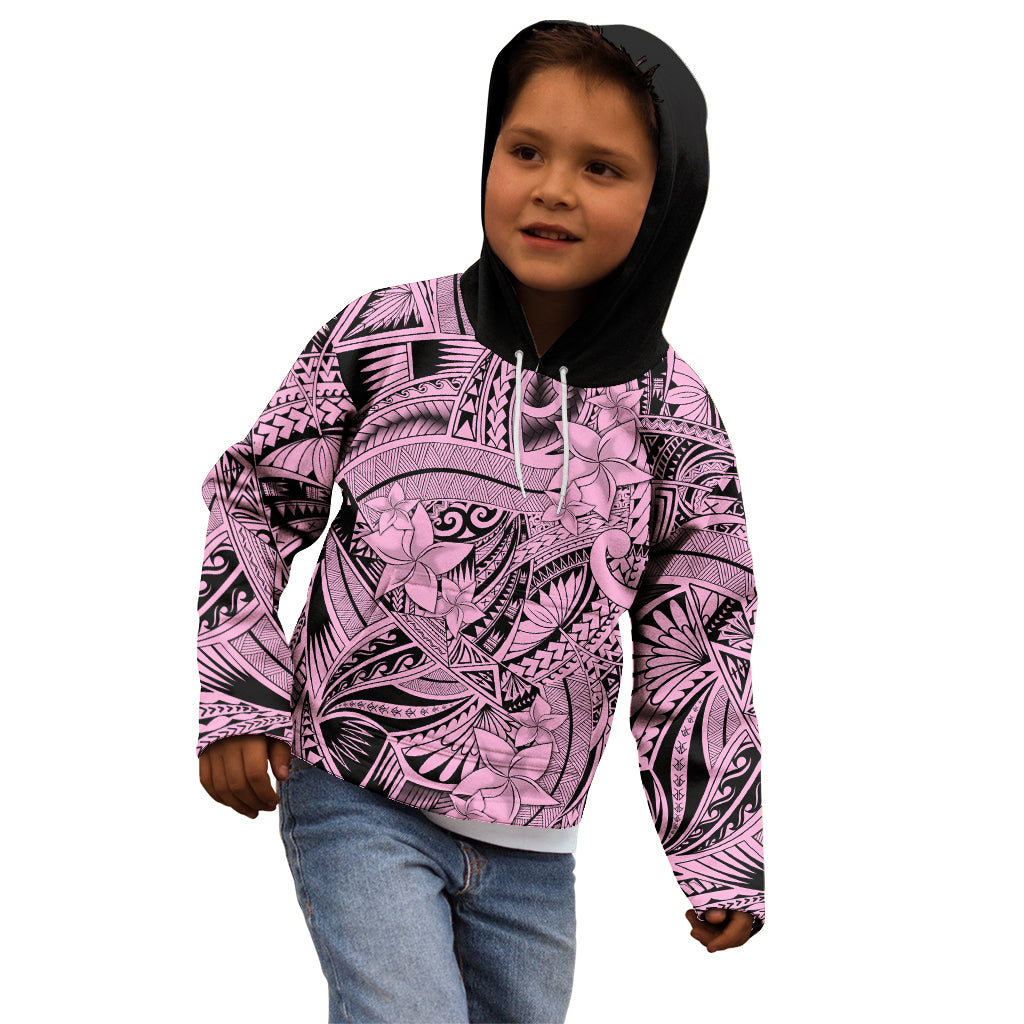 Polynesia Kid Hoodie Tribal Polynesian Spirit With Pink Pacific Flowers LT9 - Polynesian Pride